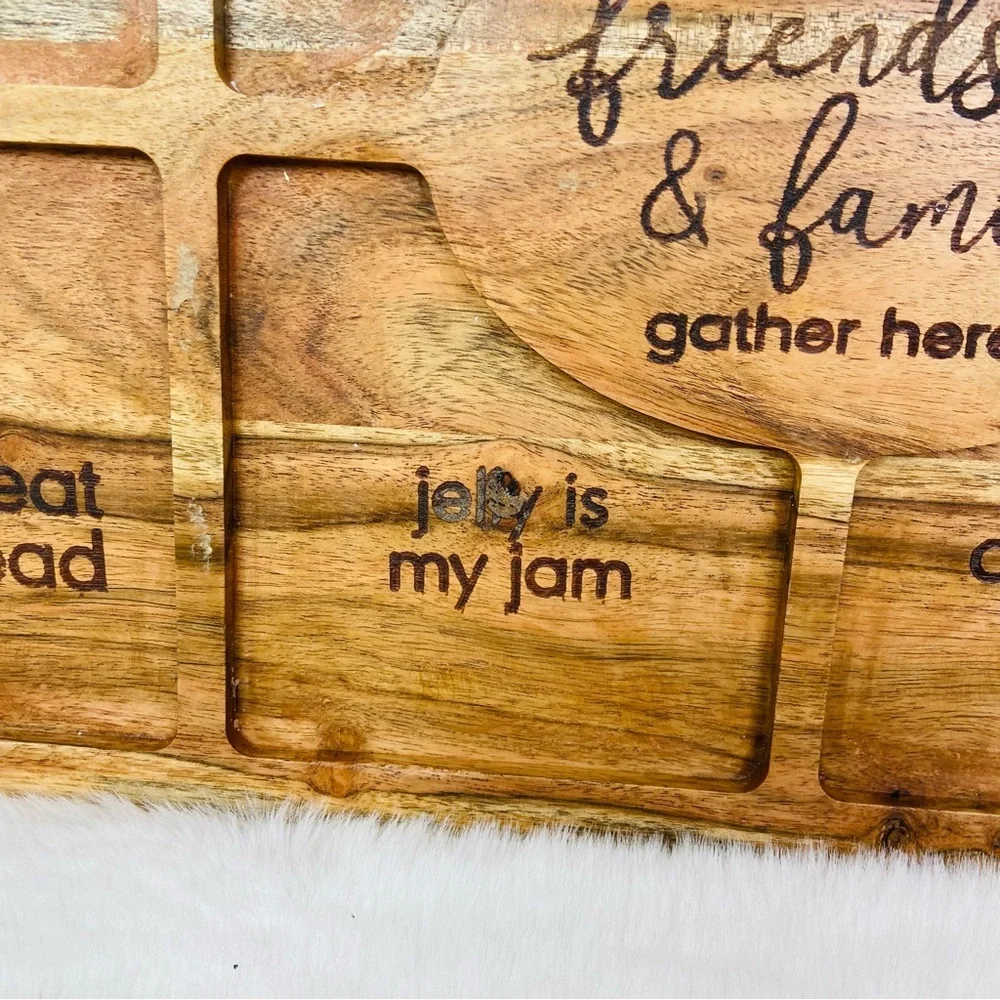 NWOT Kirkland home Engraved Wood cheeky Charcuterie Board Friends & Family